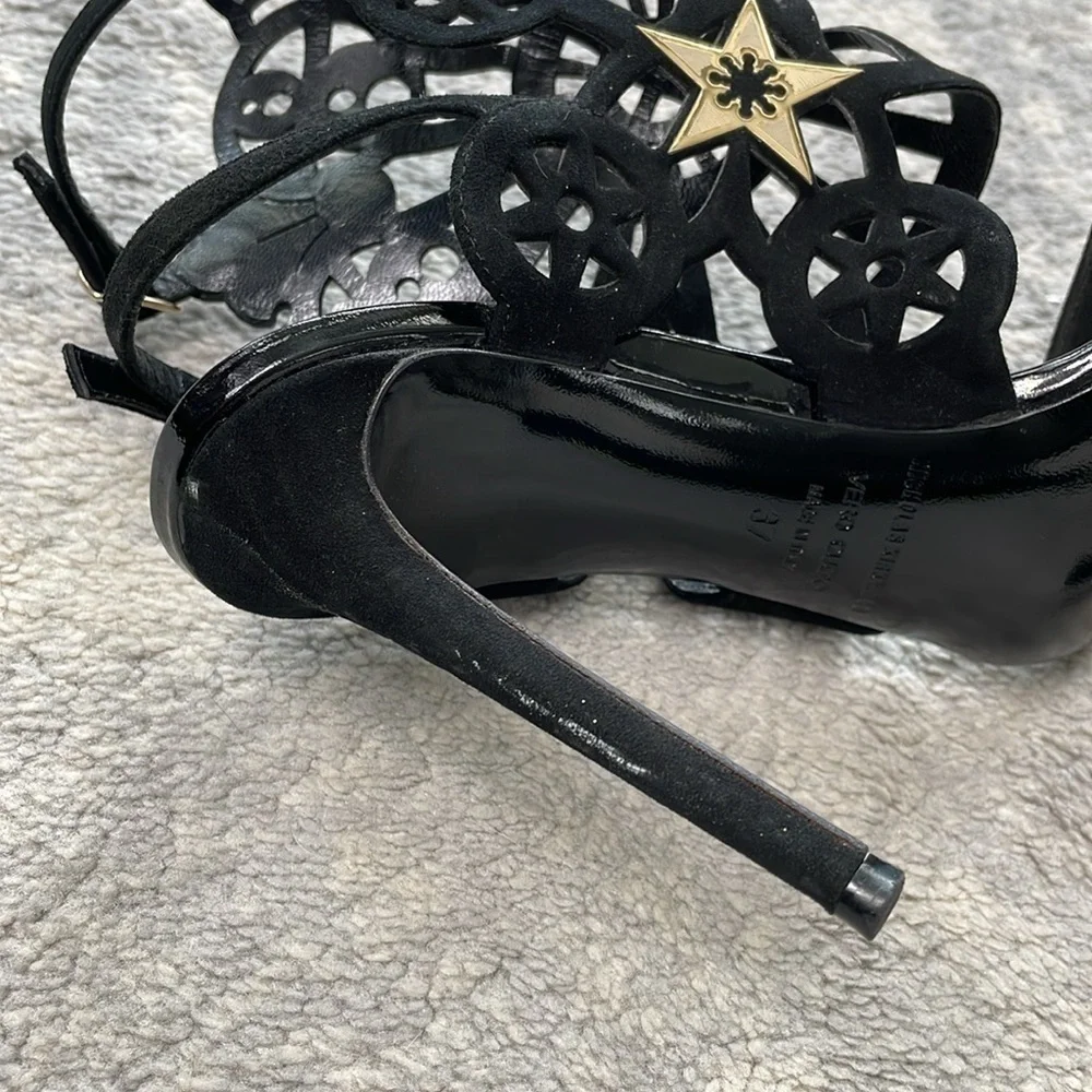 Nicholas Kirkwood Kaleidoscope Laser Cut Heels Star Accent Black Sz 37